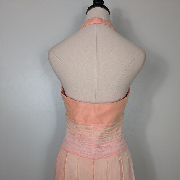 Silk Midi Dress Cocktail Gown 8P Pink Orange Vintage Fairy Y2K Ombre Nymph Glam - Picture 6 of 16